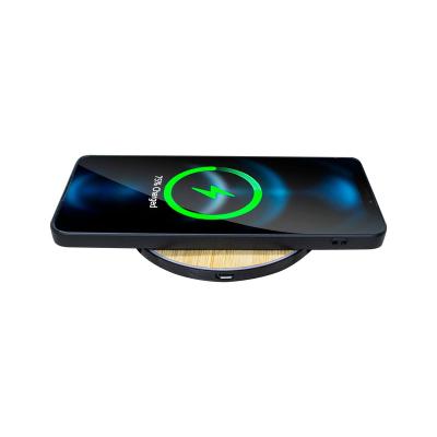 China Easy to Carry Phone Charger Mini Bamboo Wireless Charger Round Design Wireless Phone Charging for sale