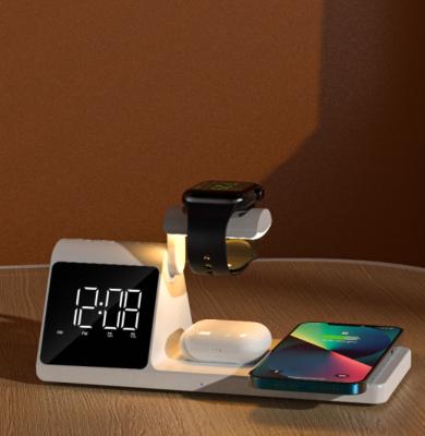 China Multifunctional Smart Watch Phone&watch&earbuds Wireless Charger 5IN1 Fast Charging Alarm Clock And Night Light for sale