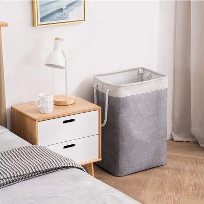 China Amazon Sales 41X31X50 Canvas Folding Laundry Basket Cloth Storage Bin Hot Dirty Cotton Washing Storage Basket for sale