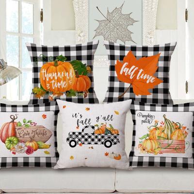 China Black Checked Jacquard Thanksgiving Pillow Case Cushion Cover for sale