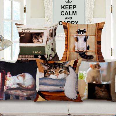 China Bed Back Pillow Oil Painting Jacquard Cartoon Cat Cotton Pillow Case Car Sofa Pillow Cushion Canvas Head for sale