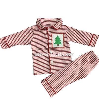 China wholesale Anti-wrinkle kids boutique clothing Christmas cotton pajamas kids Christmas tree embroidery for sale