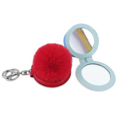 China Faux Fur Ball Pompom Chains Hot Sale 2021 Bright Color Popular Pom Pom Hairy Key Chain Ball With Mirror Handbag Pendant Keychains for sale