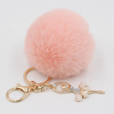 China 2021 Fluffy Fur Rabbit Keychain Fluffy Blast Key Chain Custom Made Bulk Environmental Friendly Large Ball With Dancing Girl for sale