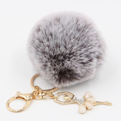 China Faux fur ball pom pom chains 2022 high quality fluffy faux rabbit fur pom pom poms/bag car key pendant key ring for sale