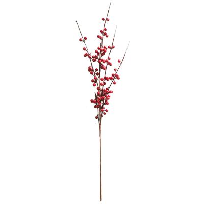 China Fabric 2022 Artificial Christmas Long Fruit Stem Picks Red Berry Branch For Window Display Home Decor for sale