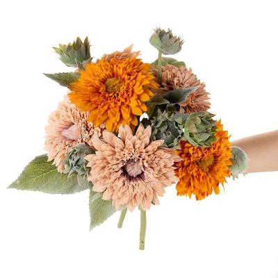 China 2021 new design fabric high quality simple multicolor sunflower sunflower branch artificial flower home decoration for sale