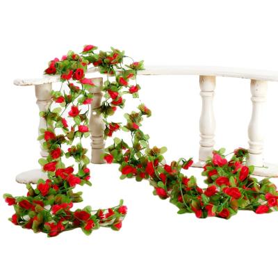 China Fashionable simulation garland rose flower vine rattan living room wrap ceiling wedding and party home decoration for sale