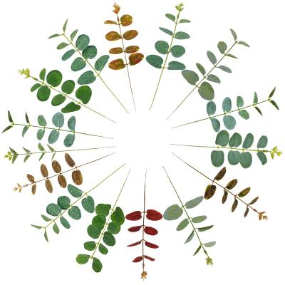 China Wedding& Home& Office Decoration Flower Plants 2022 Artificial Decorative Flowers Handmade Faux Green Leaves Paris Hanging Eucalyptus Leaves Branch For Flower Arrangements for sale