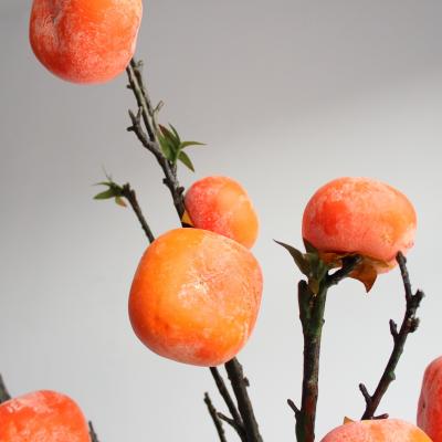 China Wedding& Home& Hot simulation 6 heads persimmon office decoration flower plants sale fruit spray artificial branches for home decoration artificial persimmon branch for sale