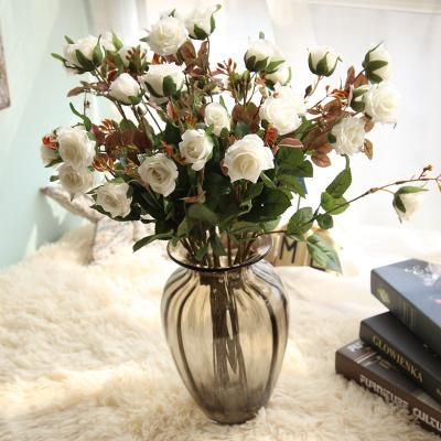 China Wedding& Home& Office decoration flower plants 2021 hot sale artificial flowers autumn color rose to wed artificial pink roses for home decoration for sale