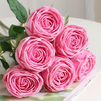 China Glue Handle Silk Velvet Rose Flower Window Display Props Diameter 7cm Cheap Latex Roses For Wedding Decoration 43cm for sale