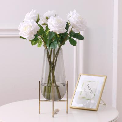 China Cheap White Velvet Rose Flower Window Display Props Handle Silk Glue Latex Roses For Wedding Decoration 44cm for sale