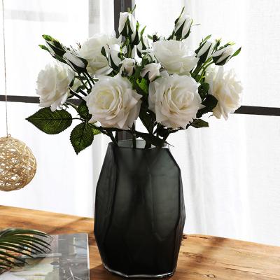 China Cheap White Velvet Rose Flower Window Display Props 2022 Handle Silk Glue Latex Roses For Wedding Decoration 43cm for sale