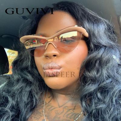 China Ease GUVIVI 2020 Newest Eyebrow UV400 Fashion Colorful Sunglasses One Piece Cat Eye Sunglasses Women for sale