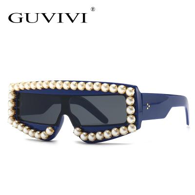 China Women Diamond Pearl Custom Wholesale Glasses European and American fashion frame new hot sale Guvivi sunglasses 2021 comfort large for sale