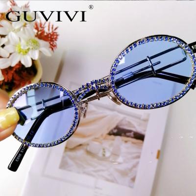 China Hot Selling Fashion GUVIVI Sunglasses Frame Small Around Lens Sunglasses For Men And Women Luxury Diamond Glasses Wholesale for sale