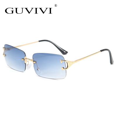 China 2020 Guvivi Square Sunglasses Personality Small Glass Frame Metal Rimless Rimless Sunglasses for sale