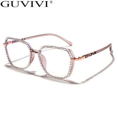 China Ease GUVIVI Vintage TR90 Glasses Frame Light Flat Frame Anti-blue Polygonal Crystal Men Oversized Frame Mirror Optical Glasses for sale