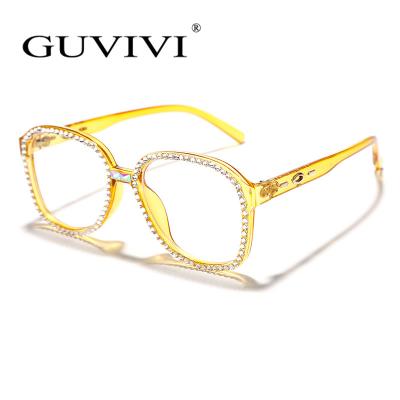 China Fashion GUVIVI 2020 Luxury Rhinestone Glasses Frame Women Vintage Blue Light Fashion Diamond Eye Glasses Glass Frames for sale