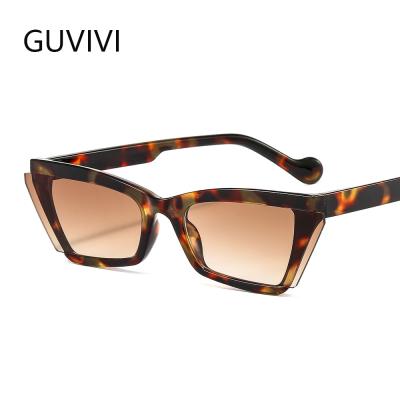 China Fashion New Cat Eye Small Frame Sun Flight Wing Lens Glasses Women Personality Sunglasses GUVIVI 2021 for sale