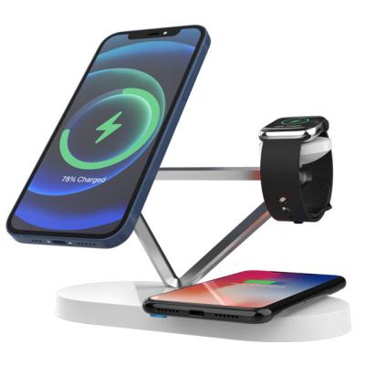 China Smart Mobile Phone 4 in 1 LED Device 15w Portable Fast Wireless Magnetic Multi Charger Holder for Iphone for sale