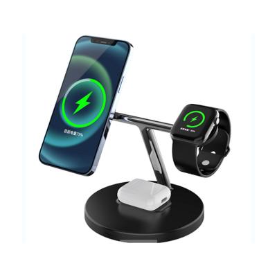 China Cell Phone 3 in 1 Multi-Function Magnet Stand Radio Charger 15W 10W Smart Watch Magnetic Earphone Cell Phone Fast Charging Mobile Holder for sale