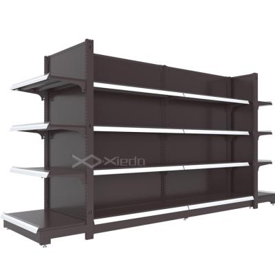 China Double Sided Metal Store Shelf Supermarket Steel Display Shelves With Good Price for sale