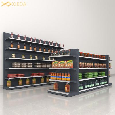 China Double Sided Gondola Metal Units Grocery Shelf Display Round Rack Store Display Racks Grocery Display for sale