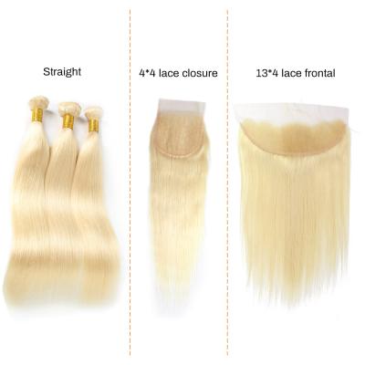 China Full Body Wave 10a 1B 13x6 Human Hair 613 Lace Frontal Closure Raw Virgin Human Hair Silky Straight Blonde Straight Human Hair With 22 Bundles for sale