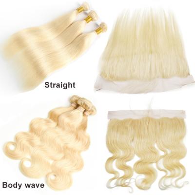 China Silky Straight Wave 13x6 Blonde 13x4 Transparent Pre Plucked Brazilian Virgin Human Hair 1B 613 Blonde Bundles With Straight Lace Closure And Headband for sale