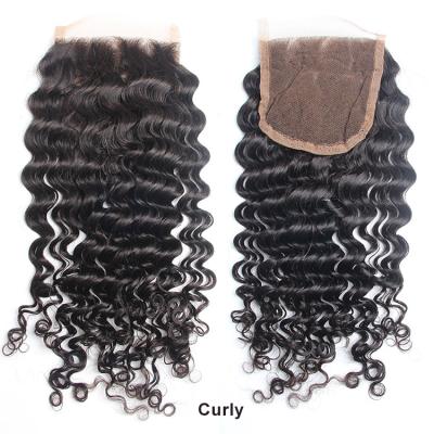 China Black Deep Wave Human Hair Extension Deep Wave Virgin Remy Hair, Lace Russian Hair Silk Low Closure for sale