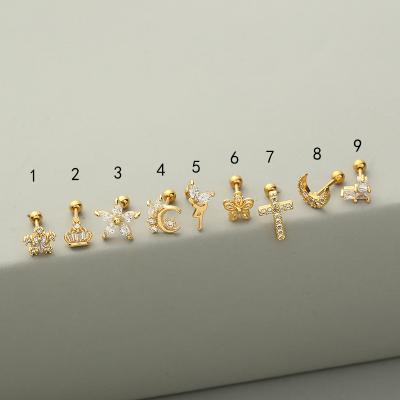 China Wholesale Trendy Chunky Dubai Gold Filled Stud Earrings 18K Fashion Slap Jewelry Brass Zircon Women Earrings for sale