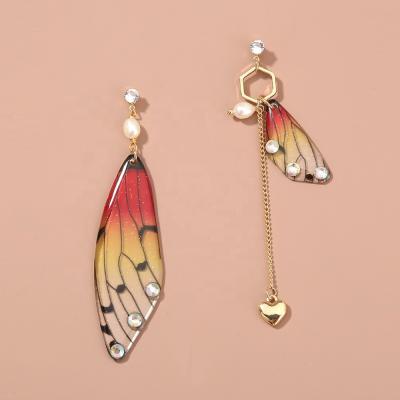 China Fashionable temperament earrings butterfly fairy wings long drop color dreamy asymmetrical earrings gradient romantic bridal jewelry for sale