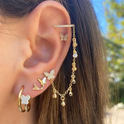 China BOHEMIA 4 Pcs/Set Fashion Rhinestone Butterfly Earrings Set Crystal Butterfly Drop Earrings Gold Color For Women Fashion Jewelry for sale