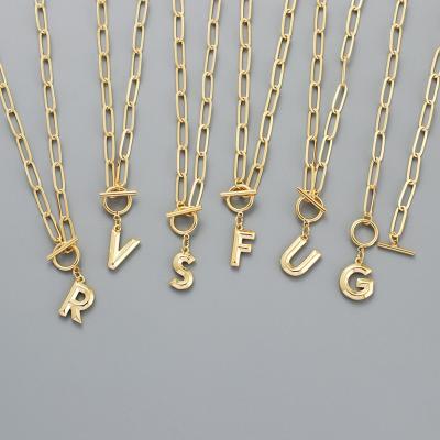 China A-Z Alphabet Pendant Necklaces OT Clasp Uppercase Initial Necklace Gold Toggle Hip-hop Chunky Chain Necklace Women for sale