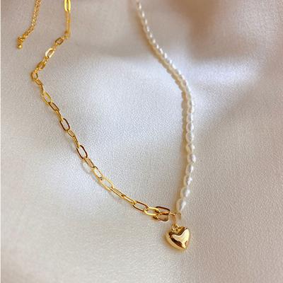 China FASHIONABLE Exquisite Irregular Love Heart Necklace Chokers Fashion Pearl Link Chain Pendant Necklace For Woman Jewelry Wholesale for sale