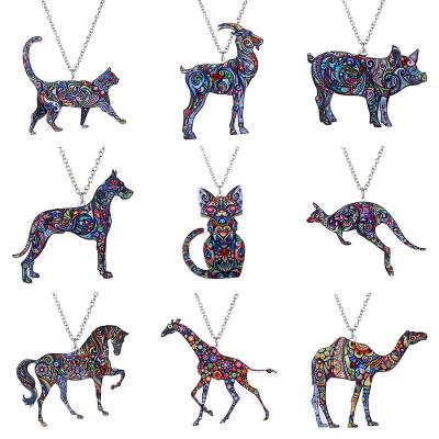 China Colorful Acrylic Animal Pendant Necklace Chain Sweater Necklace Dragon Dog Cat Horse Vintage Vintage Female Necklace Jewelry for sale