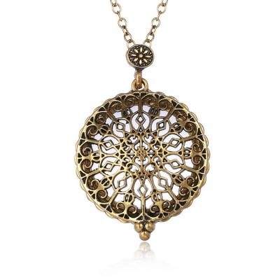 China Vintage Vintage Hollow Out Magnifier Necklace Pocket Watch Fashion Sweater Chain Necklace Women Pendant Jewelry for sale