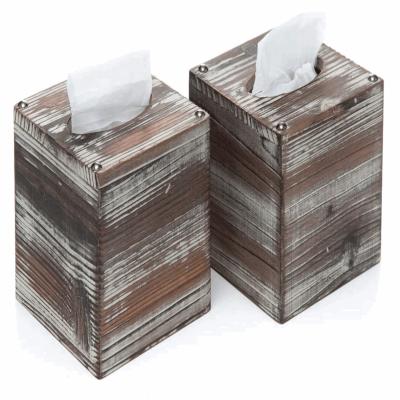 China 100% High Quality Wood Tissue Box Sets 2 Pack Farmhouse Towel Crate Cube Holder Eco-Friendly Kitchen Bathroom Decor for sale