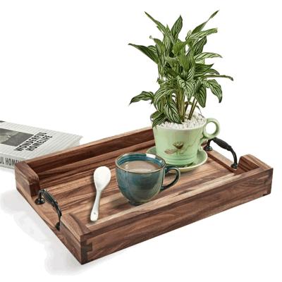 China Best Handmade Vintage Texture Home Decor Multifunctional Brown Natural Selling Wooden Serving Tray With Handles for sale