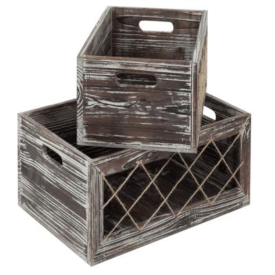 China China Set of 2 Hot Selling Artfully Treated Rustic Decorative Colored Nesting Storage Indoor Use Fruit Crate Wooden Boxes for sale