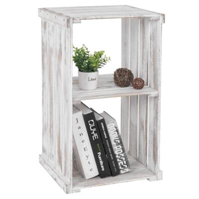 China China 2 Tier Farmhouse Style White Natural Texture Multifunctional Hot Selling Display Rack Organizer Crates Wooden Box for sale