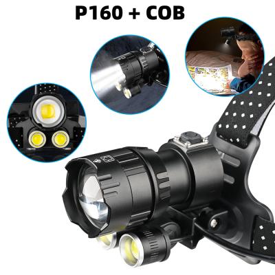 China Camping New XHP160 Head-Mounted COB Headlight 18650 Rechargeable 4 Modes LED Waterproof Headlamp for sale