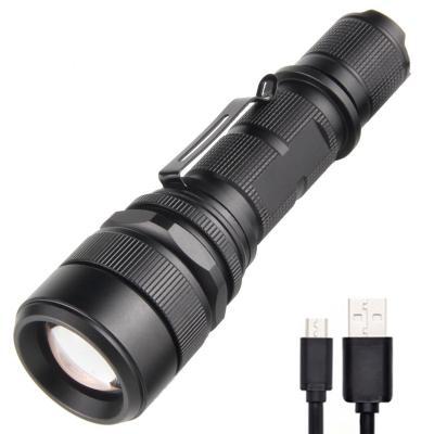 China Outdoor Ignition LED Flashlight L2 Aluminum Alloy Portable Strong Lightweight Tactical USB Rechargeable Flashlight Adjustable Focus for sale