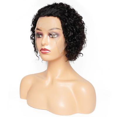 China Brazilian Natural Black Short Bob Pixie Cut Wig Black Women Water Wave Water Wave Pre Plucked Lace Front Human Hair Hairline India Hair Wig for sale