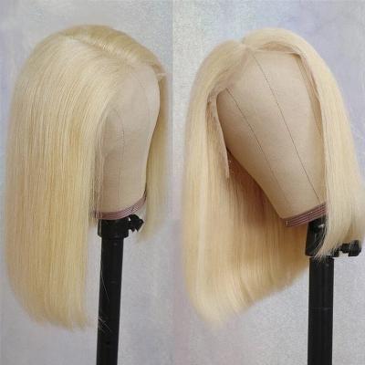 China Cheap Peruvian 13x4 HD Bobo Lace Front Human Hair Color Blonde Full 613 Bob Wig for sale