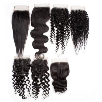 China Best Quality 4*4 Silky Straight Wave Lace Closure With Baby Straight Hair And HD Lace Up Curly Curly Straight Lace Frontal Closure for sale