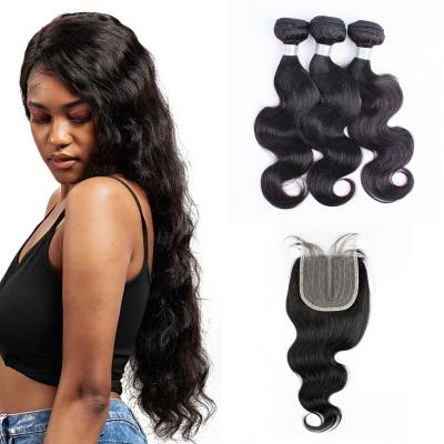 China Body Wave Closure 4 x Body 4 Wave Brazilian Hair Bundles With Closure Hair Wholesale Healthy End Hair Bundles Pure Seller for sale