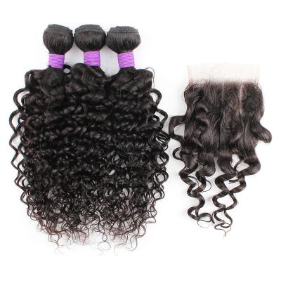 China Water Wave 8a 10a 12a Virgin Hair Natural Black Deep Wave Silky Straight Silky Straight Virgin Hair Curly Bundles With Closure Set for sale